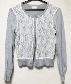 レースニットカーディガン　ロディスポット グレー