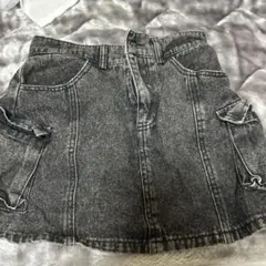 グレー デニムミニスカート サイドポケット付き