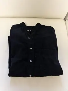 UNIQLO U ブラック コーデュロイ　襟なし長袖シャツ