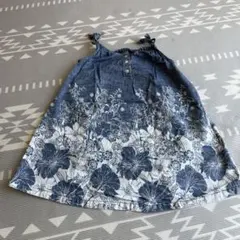 ワンピース　女の子　デニム柄ボタニカル柄