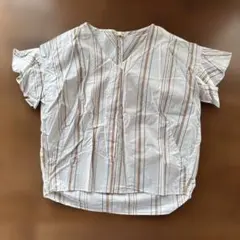 【earth music&ecology】半袖 フリル袖 Vネック ブラウス Ｆ