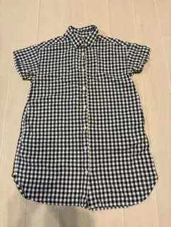 ユニクロ　 チェック柄 半袖　紺×白　シャツワンピース 120