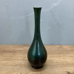 D-壁 高級 銅製 一輪挿し 花瓶 花器 深緑 玉虫色 鋳造 華道具 昭和レトロ