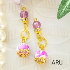 No.468★まだら☆ペイント☆パープル☆ビジュー☆リング☆ピアス☆イヤリング