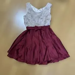 美品フラワー刺繍バーガンディAラインドレス