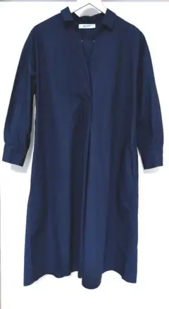 nano ＆co　襟付きスモックシャツ　ロング丈ワンピース　長袖　濃紺　フリー