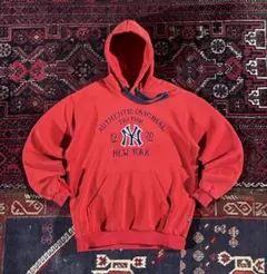 な*る様 USA古着 MLB ヤンキース プルオーバー パーカー レッド L