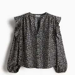 H&M フラワープリント フリル薄手長袖ブラウス S