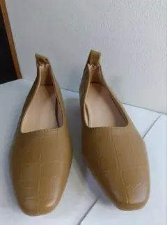 新品 25cm ブラウン レザー調 スクエアトゥ パンプス ローヒール ミュール