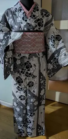 (美品) 花柄 絽の浴衣のみ出品 白・黒・ピンク 未使用に近い
