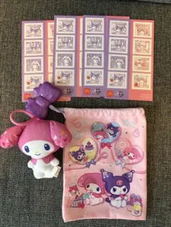マクドナルドハッピーセットマイメロディクロミマスコット 巾着 シール まとめ売り