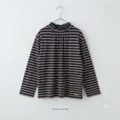 上品TRANS WORK ストライプ長袖カットソー　薄手　襟元フリルM〜L相当のサムネイル