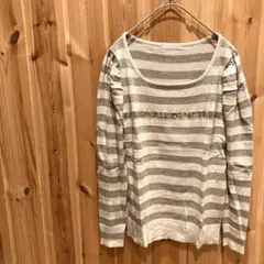 【エルプラネット】ニット　パフスリーブ　ラメ入　スパンコール　ボーダー柄　綺麗めのサムネイル