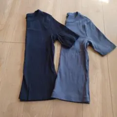 ユニクロ　リブTシャツ 5分丈　ブラック グレー Lサイズ 2枚セット