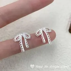 No97 カワイイ リボン ピアス［シルバー］金属アレルギー対応 高品質