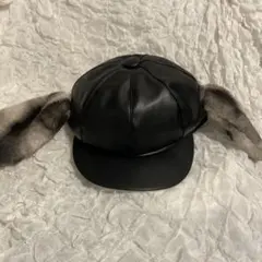 耳付きレザー風フライトキャップ