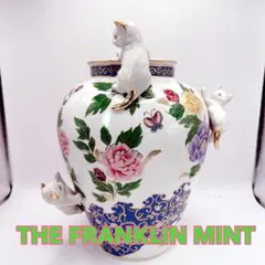 稀有 富蘭克林薄荷 帝國貓 花瓶 3D 貓 陶瓷 金彩