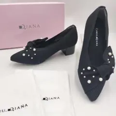 未使用品.箱.保存袋付✨️ クムウダイアナ パールリボン 黒 23.5 パンプス