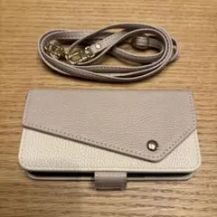 ベージュ 手帳型ケース ストラップ付き