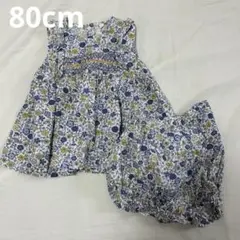 コトコット/青 花柄ワンピース/80cmのサムネイル