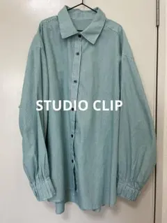 緑×白　ストライプ長袖シャツ