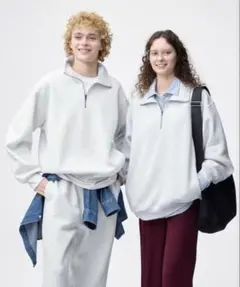 【新品】GU ヘビーウエイトスウェットハーフジッププルオーバー　ライトグレー　S