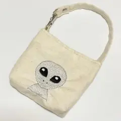 刺繍　宇宙人　グレイ　ミニミニバッグ　ポーチ　ハンドメイド