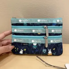レスポートサック ミッフィー 花柄 ネイビー ポーチ 3ZIP COSMETIC
