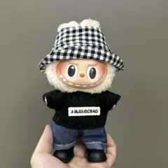 ラブブ ぬいぐるみ着せかえ服 チェックモノクロ 黒ニットチェック