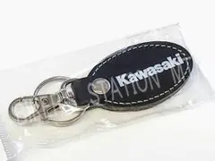送料込！　KAWASAKI　純正　カワサキ　オーバルレザーキーホルダー　ブラックのサムネイル
