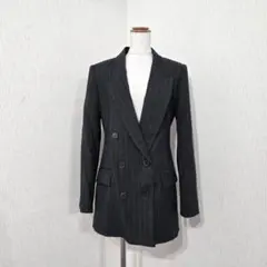ZARA ザラ テーラードジャケット グレー系 ストライプ ダブル（M）伸縮性