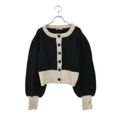 ems excite 配色バイカラー ニットカーディガン(F)パフスリーブ