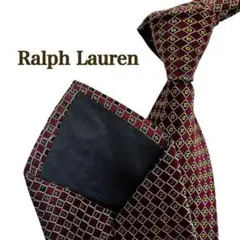 ラルフローレン　ボルドー　黄色ダイヤモンド柄チェック柄　ヴィンテージネクタイ