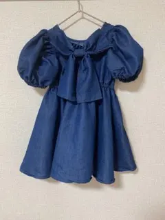 ネイビー デニム風 ワンピース