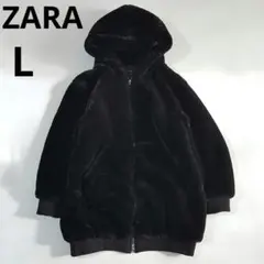 ZARA　メンズ　フェイクファーコート　フーディ　大きい　ゆったり　ブラック　L