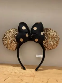［美品］東京ディズニーリゾート カチューシャ 黒金ドット