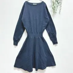 OPAQUE.CLIP☆ロングニットワンピース☆Ｍ☆ネイビー☆フレア☆綺麗め