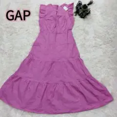 GAP ロングノースリーブ ワンピース ピンク 刺繍 マキシ丈