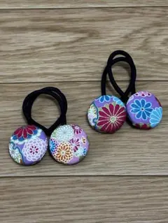 お買い得♡お揃い リバティと小花刺繍 くるみボタン ヘアゴム 3個