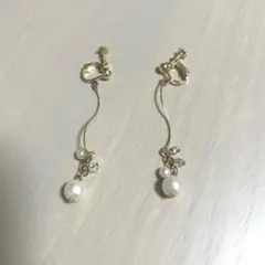 ゴールド パール クリスタル イヤリング