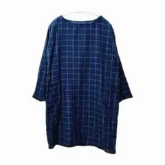 コットンワンピース ショコラフィネローブ【F】チェック柄 ゆったり ネイビー