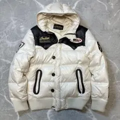 【美品】インディアンモーターサイクル ダウンジャケット レザー 切替 リブ XL