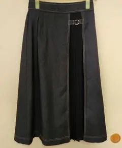 『デニム風』 プリーツ付きロングスカート