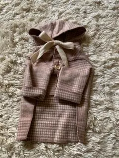 犬用チェック柄フード付きダッフルコートピンクM