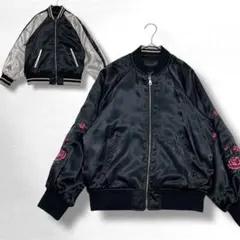 アウター/ブルゾン/リバーシブル/バラ刺繍/カジュアル/フルジップ/リブ編/秋冬