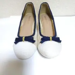 パンプス　リボン　レース　ホワイト　ネイビー　春夏　L　24cm　3Ｅ相当 匿名