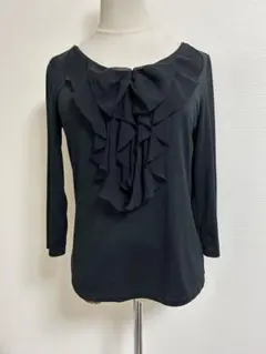 美品★ミッシェルクランフリル付き黒五分袖カットソートップス★9950