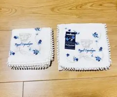 Royal Copenhagen 刺繍ハンカチ　ポシェチーフ　　ブルー／ホワイト