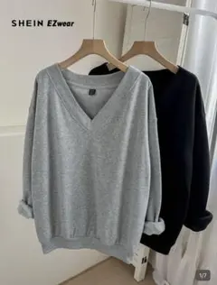 【SHEIN 】Vネック　スウェット　グレー　ブラック　M　2枚セット