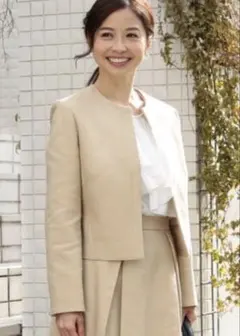 ビームス ノーカラー ジャケット　ベージュ　入学式入園式